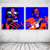 Sonny Terry & Brownie McGhee Pop Art x2 Canvas - 80 x 80 cm - Canvasprint - Op dennenhouten kader - Geprint Schilderij - Popart Wanddecoratie