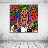 Pop Art 6ix9ine aka Tekashi69 Canvas - 80 x 80 cm - Canvasprint - Op dennenhouten kader - Geprint Schilderij - Popart Wanddecoratie