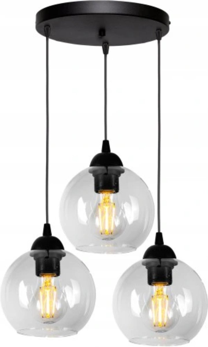 Hanglamp - Plafondlamp Industrieel 3-Lamps Helder Bol Zwart Woonkamer