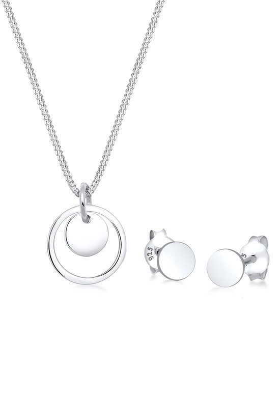 Elli Dames Sieraden Set Dames Plaatje Hanger Cut-Out Geo Set Oorsteker in 925 Sterling Zilver