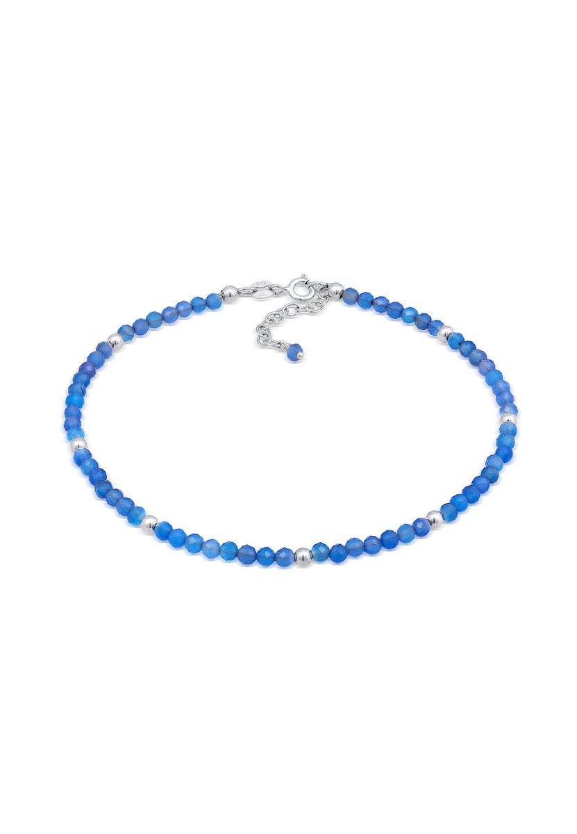 Elli - Enkelbanden - Dames Enkelband Zomer strand met Agaat Parels Blauw in 925 Sterling Zilver - Dames