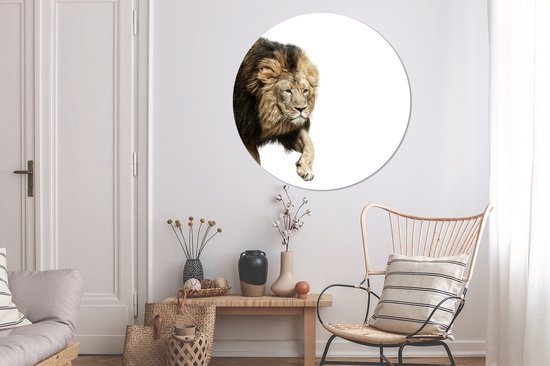 WallCircle - Stickers muraux - Cercle de papier peint - Lion - Wit - Animaux - ⌀ 120 cm - Cercle mural - Autocollant - Sticker papier peint rond XXL