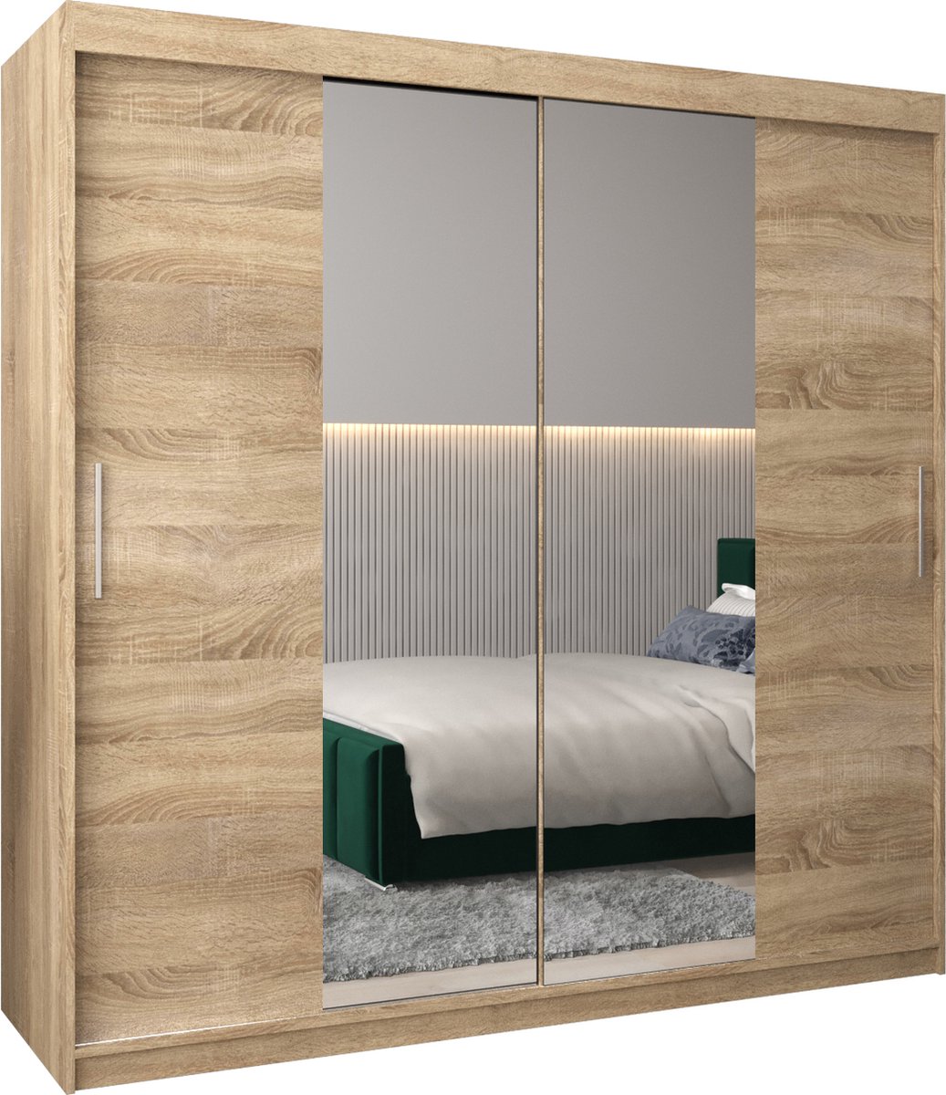 InspireME Kledingkast met 2 schuifdeuren, Modern-stijl, Kledingkast met planken (BxHxD): 200x200x62 - TORM I 200 Sonoma Eik