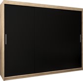 InspireMe - Armoire avec 3 portes coulissantes, Style moderne, Armoire avec étagères (LxHxP): 250x200x62 - TORM 250 Chêne Sonoma + Zwart Mat 4 tiroirs