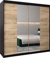 InspireMe - Kledingkast met 2 schuifdeuren, Modern-stijl, Kledingkast met planken (BxHxD): 200x200x62 - TORM I 200 Zwart Mat + Sonoma Eik met 4 lades