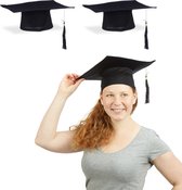 Relaxdays 2x afstudeerhoed met kwastje - graduation cap - afstudeer hoed - zwart