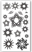 GlittersXL - Temporary Tattoo Zon/Ster/Figuren (11x6cm) [Neptattoo - Tijdelijke tatoeage - Nep Fake Tattoos - Water overdraagbare festival sticker henna outfit tattoo - Glitter tattoo - Volwassenen Kinderen Jongen Meisje]