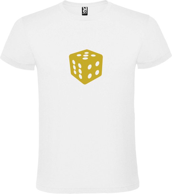 Wit T-Shirt met “ Dobbelsteen “ afbeelding Goud Size XL