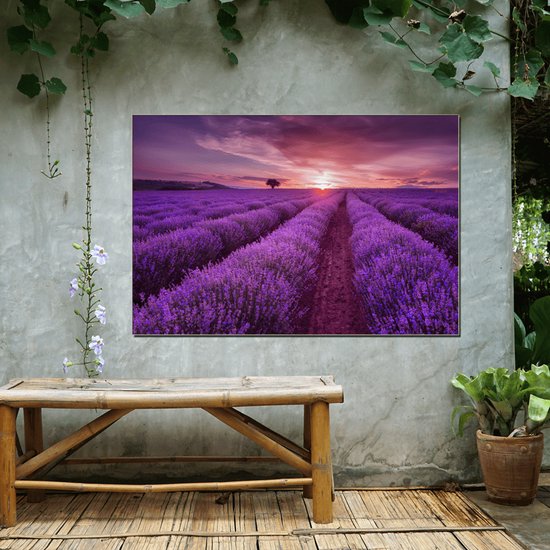 Wanddecoratie / Schilderij / Poster / Doek / Schilderstuk / Muurdecoratie / Fotokunst / Tafereel Lavender field at sunset gedrukt op Textielposter