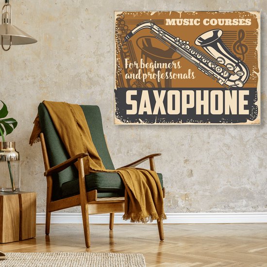 Meester Aan De Muur - Schilderij - Doek Schilderstuk Muurdecoratie Fotokunst Tafereel Saxophone Music - Multicolor - 120 X 90 Cm