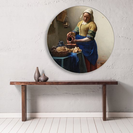 Wanddecoratie / Schilderij / Poster / Doek / Schilderstuk / Muurdecoratie / Fotokunst / Tafereel Het melkmeisje - Johannes Vermeer (rond) gedrukt op Geborsteld aluminium