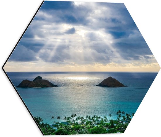 WallClassics - Dibond Hexagon - Uitzicht over Strand en Zee - Lanikai Beach - Hawaï - 40x34.8 cm Foto op Hexagon (Met Ophangsysteem)