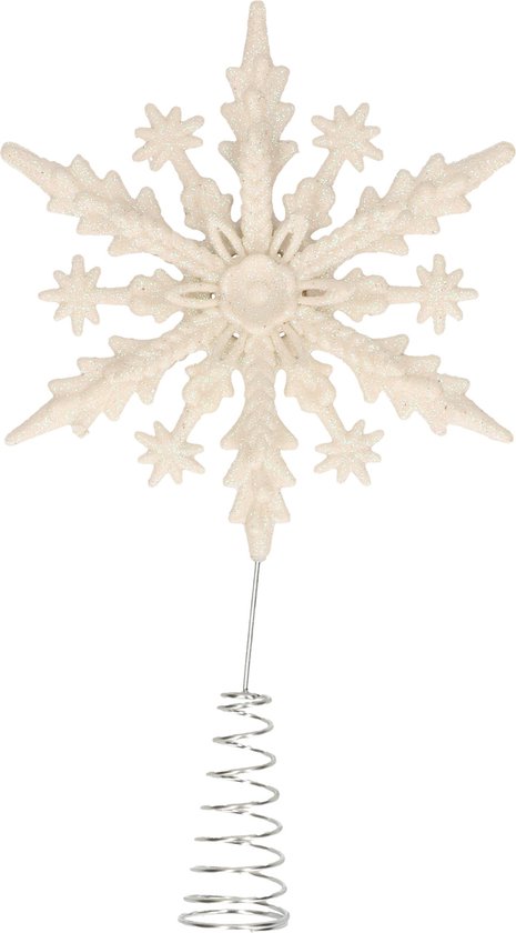 Kerstboom piek - 3D sneeuwvlok - kunststof - wit glitter - 20 cm