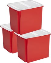 Sunware - Set van 3x opslagbox kunststof 45 liter rood 45 x 36 x 36 cm met deksel