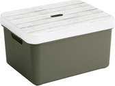 Sunware Sigma opbergbox/mand donkergroen 32 liter kunststof met houtkleur deksel
