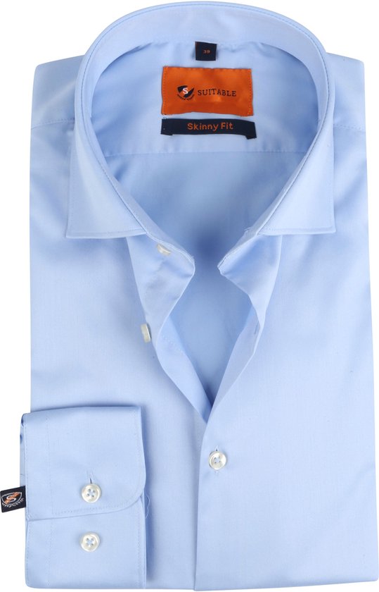 Suitable - Overhemd Satijn Blauw - 37 - Heren - Skinny-fit | bol.com