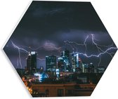 WallClassics - Plaque de Mousse PVC Hexagone - Tempête et Foudre sur la Ville - 30x26,1 cm Photo sur Hexagone (Avec Système d'accrochage)