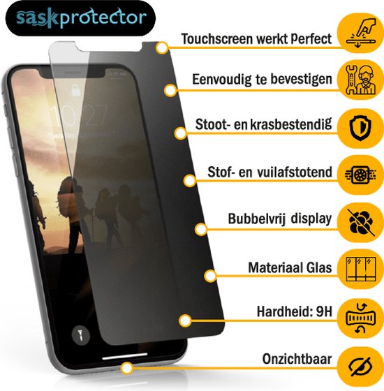 iPhone 13 Pro Privacy Screenprotector - privé - gehard glas 9H - glasplaatje - screen protector - Sask-Protector