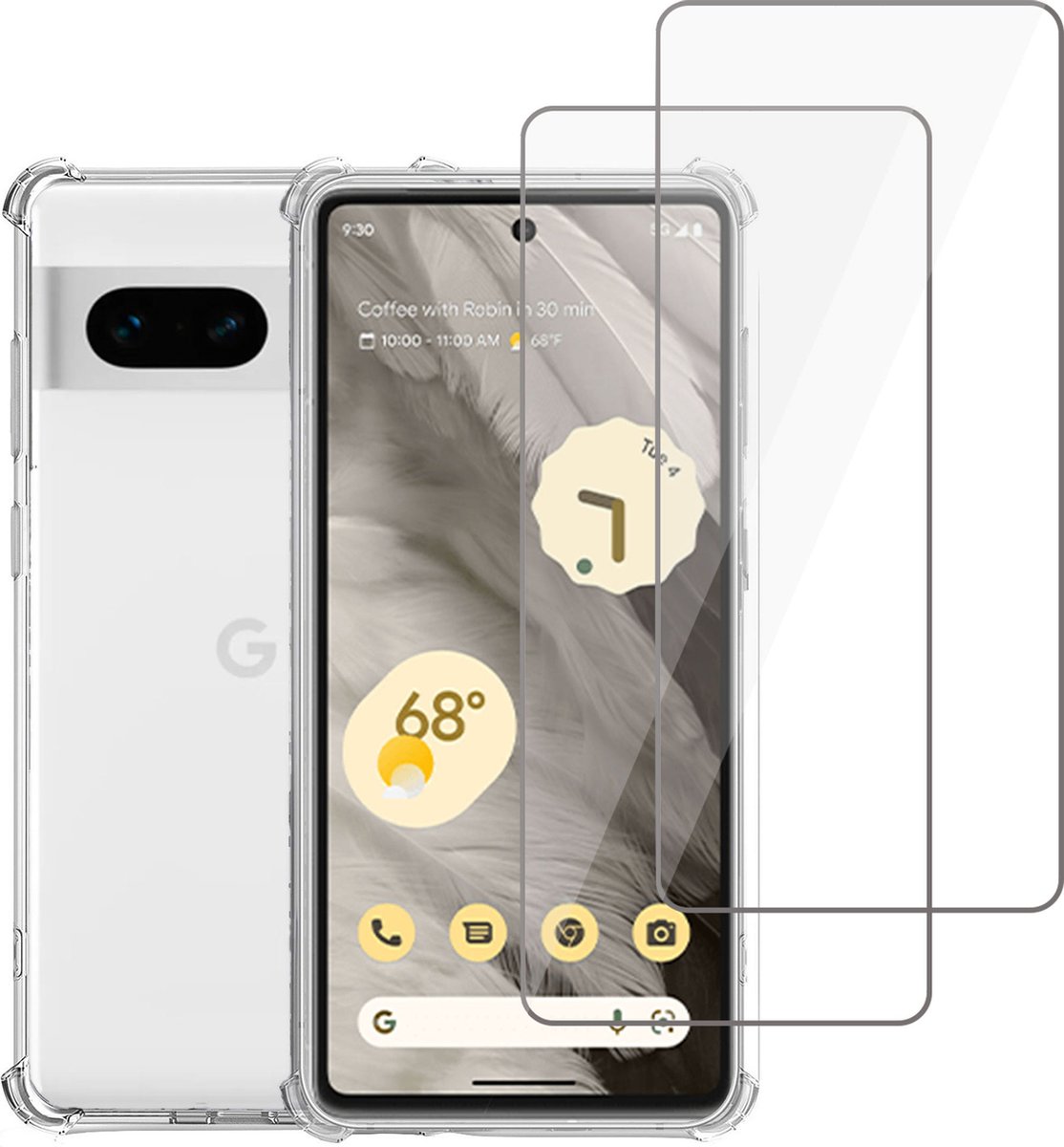 Geschikt voor Google Pixel 7 Hoesje + 2x Screenprotector – Gehard Glas Cover + Shock Proof Case – Transparant