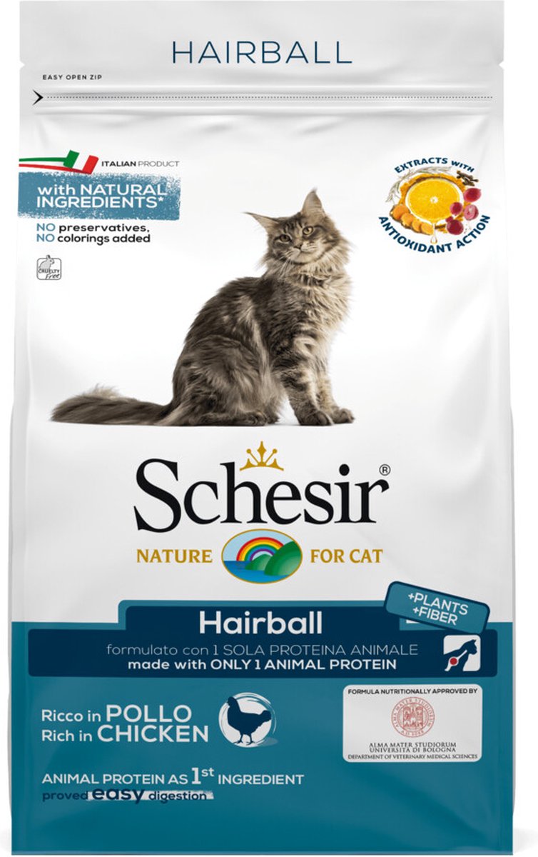 8x Schesir Kattenvoer Dry Hairball Kip 400 gr