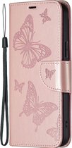 Mobigear Telefoonhoesje geschikt voor Samsung Galaxy S23 Ultra Hoesje | Mobigear Butterfly Bookcase Portemonnee | Pasjeshouder voor 3 Pasjes | Telefoonhoesje voor Pinpas / OV Kaart / Rijbewijs - Roségoud