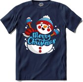 Merry christmas sneeuwpop - T-Shirt - Meisjes - Navy Blue - Maat 12 jaar