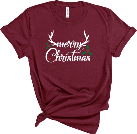 Lykke Christmas T-Shirt | Kerst | Merry Christmas | Mannen - Vrouwen - Unisex | Katoen | Maroon | Maat L