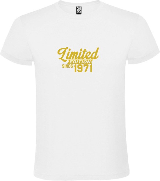 Wit T-Shirt met “ Limited edition sinds 1971 “ Afbeelding Goud Size XXXXL