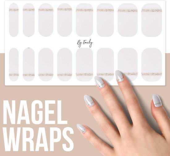 By Emily - Nagel wrap - Classy White | 16 stickers | Nail wrap | Nail art | Trendy | Design | Nagellakvrij | Eenvoudig | Nagel wrap | Nagel stickers | Folie | Zelfklevend | Sjablonen