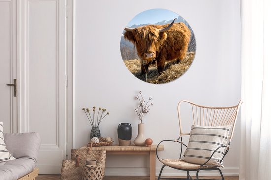 Wall Circle - Indoor Wall Circle - Scottish Highlander - Berg - Neige - ⌀ 90 cm - Décoration murale - Peintures ronds