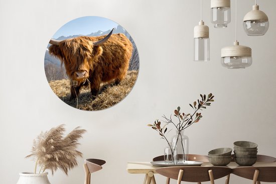 Wall Circle - Indoor Wall Circle - Scottish Highlander - Berg - Neige - ⌀ 90 cm - Décoration murale - Peintures ronds