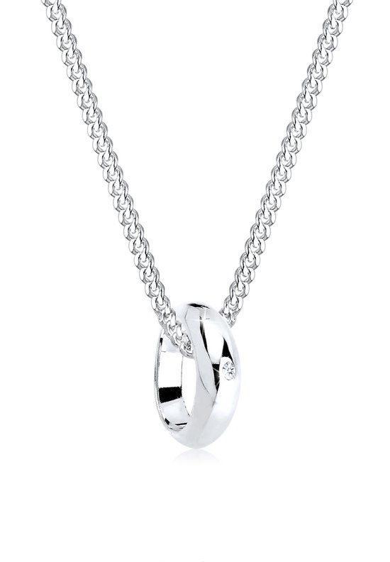 Elli PREMIUM Dames Halsketting Dames Cirkelring Hanger met Diamant (0.005 ct) in 925 Sterling Zilver
