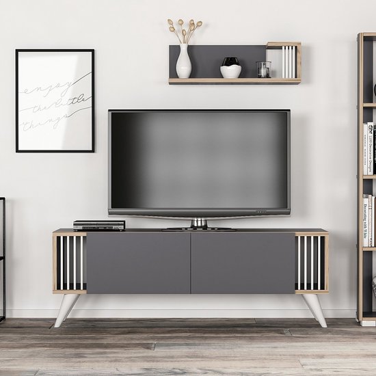 Meubella TV-Meubel Vintar - Antraciet - 200 cm | Leen Bakker Meubella TV-Meubel Vintar - Antraciet - 200 cm | Leen Bakker