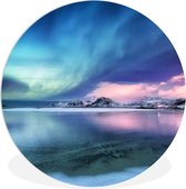 WallCircle - Wandcirkel ⌀ 120 - Noorderlicht - Nacht - Winter - Ronde schilderijen woonkamer - Wandbord rond - Muurdecoratie cirkel - Kamer decoratie binnen - Wanddecoratie muurcirkel - Woonaccessoires XXL