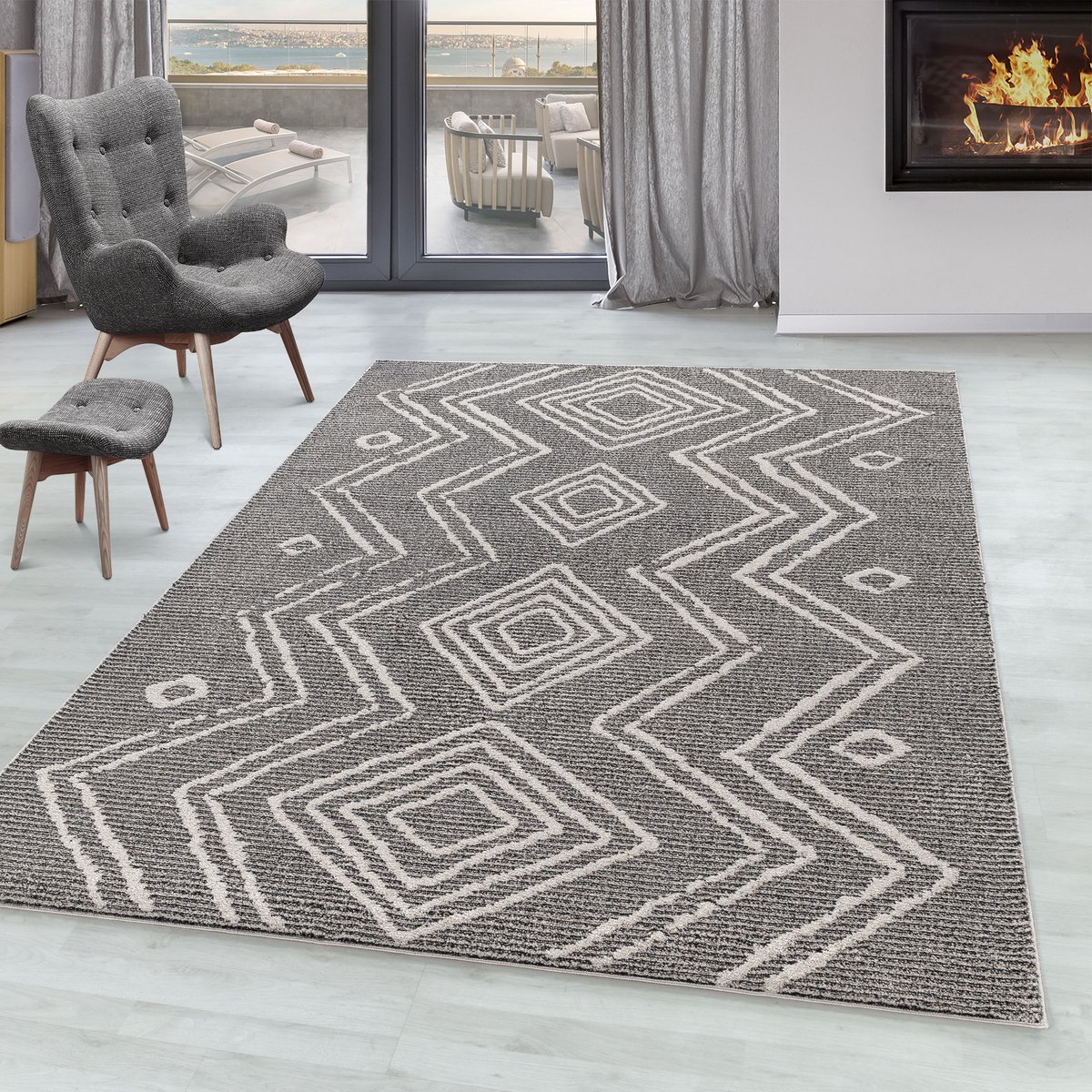 Ayyildiz Taznaxt – Laagpolig vloerkleed – Zwart – Berber – 140 x 200 cm