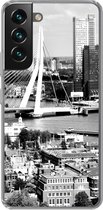 Geschikt voor Samsung Galaxy S22 hoesje - Rotterdam - Skyline - Zwart - Wit - Siliconen Telefoonhoesje