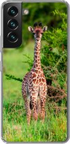 Geschikt voor Samsung Galaxy S22 Plus hoesje - Baby - Giraffe - Planten - Siliconen Telefoonhoesje