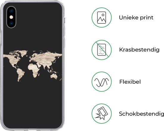 Coque iPhone Xs - Carte du Wereldkaart - Foin - Marron - Coque de téléphone en Siliconen