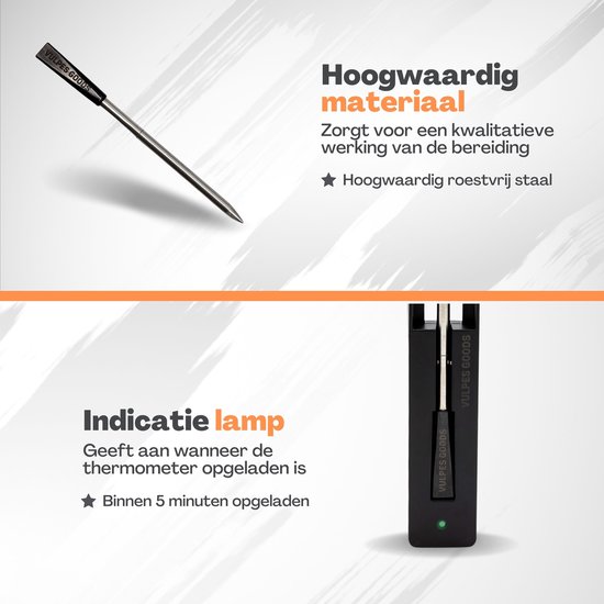 Vulpes Kitchen Vleesthermometer - BBQ - Oplaadbaar - Draadloos - Bluetooth
