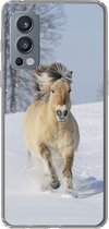 Geschikt voor OnePlus Nord 2 5G hoesje - Rennend fjord paard in de sneeuw - Siliconen Telefoonhoesje