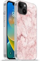 Geschikt voorApple Iphone 14 Plus - Soft case hoesje - Marmer print - Roze - Luxe - Siliconen Telefoonhoesje