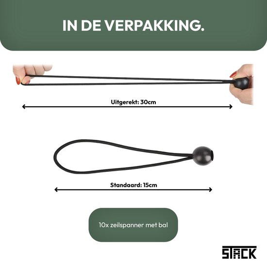 STACK Zeilspanner met Bal - 10 Stuks - Spanrubbers - Spanelastieken - Spanband voor Bootzeil/Zeil/Spandoeken/Schaduwdoek/Aanhangwagen/Tent - Koord Spanners - Tentspanner - Spanelastiek van STACK — afbeelding 4