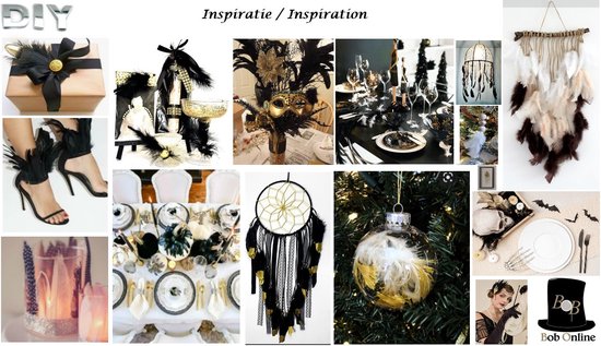 Bob Online ™ - Pack 10 - Zwart & Or - Plumes DIY - Ressorts - Ressorts d'Oie - Plumes Peintes - Ressorts DIY Noir & Or - Décorations de Noël DIY, Vêtements Artisanat, Anniversaire, Mariage etc - Plumes à Pointes Or Métallisées