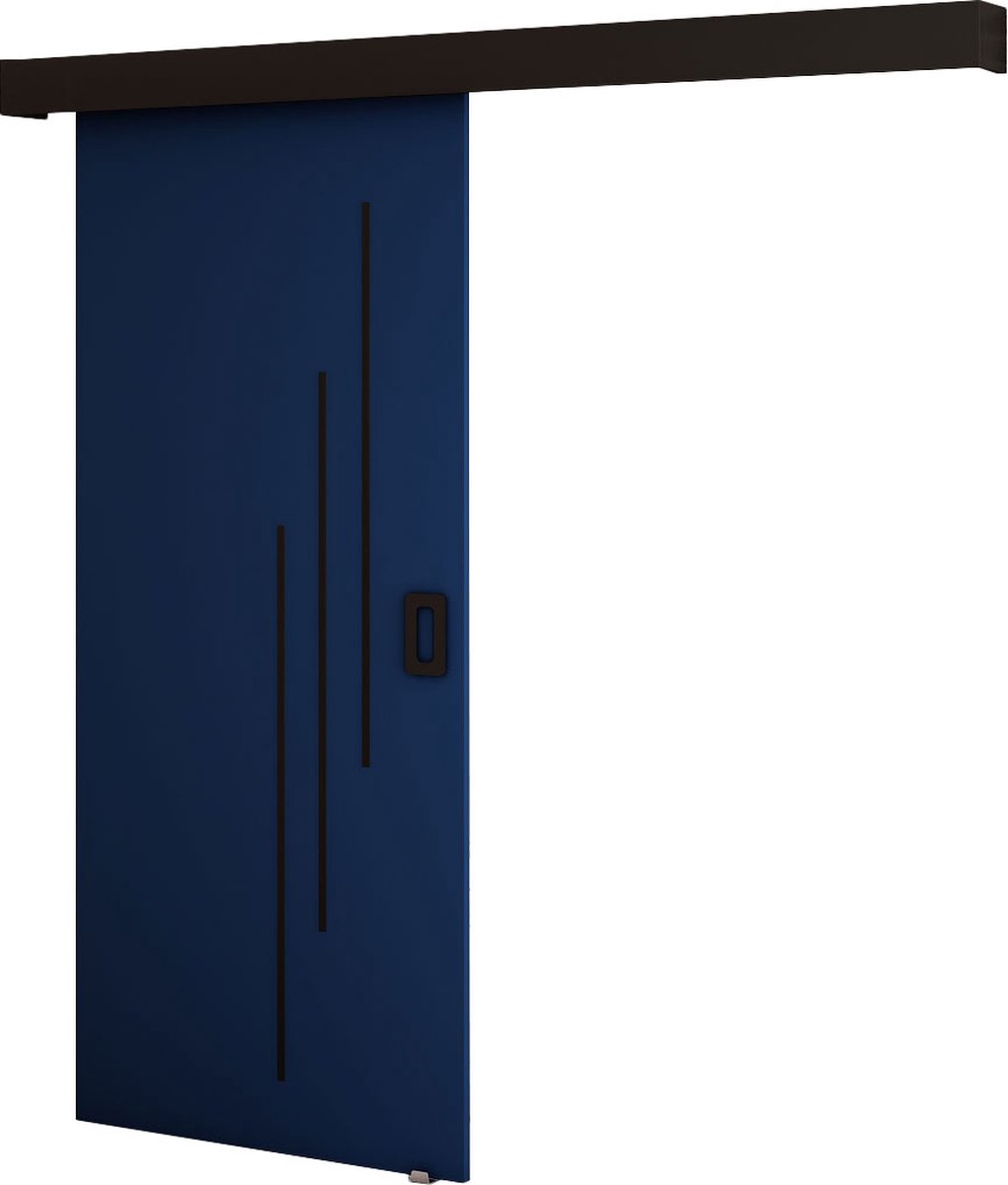 InspireMe - Schuifdeursysteem met rail - 90x204cm - MAY VI - Marineblauw + Zwart frame + Zwart Handvat met Soft-Close system