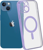 ShieldCase geschikt voor Apple iPhone 13 hoesje transparant Magneet metal coating - paars - Shockproof hoesje - Extra robuuste rand - Beschermhoesje - Shockproof Hardcase - Transparant doorzichtig hoesje