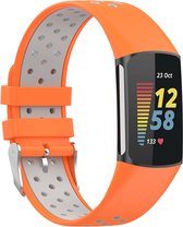 By Qubix - Geschikt voor Fitbit Charge 5 - Fitbit Charge 6 Sportbandje met gesp - Oranje - grijs - Tweekleurig - Maat: L - Smartwatch Band - Horlogeband - Polsband