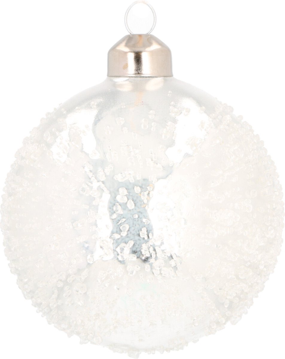 Oneiro's luxe Glazen kerstbal | Wit-zilver met spikkels | 8 cm - kerstbal - luxe verpakking – kerstcollectie – kerstdecoratie – kerstboomhanger – kerstversiering