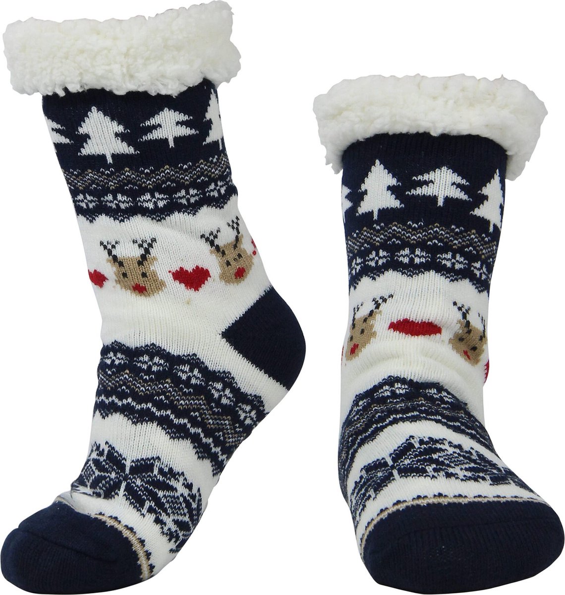 JAXY - Huissokken Dames - Verwarmde Sokken - Anti Slip Sokken - Huissokken - Bedsokken - Warme Sokken - Kerstcadeau Voor Vrouwen - Thermosokken - Dikke Sokken - Fluffy Sokken - Kerstsokken Dames en Heren - Rendier Blauw