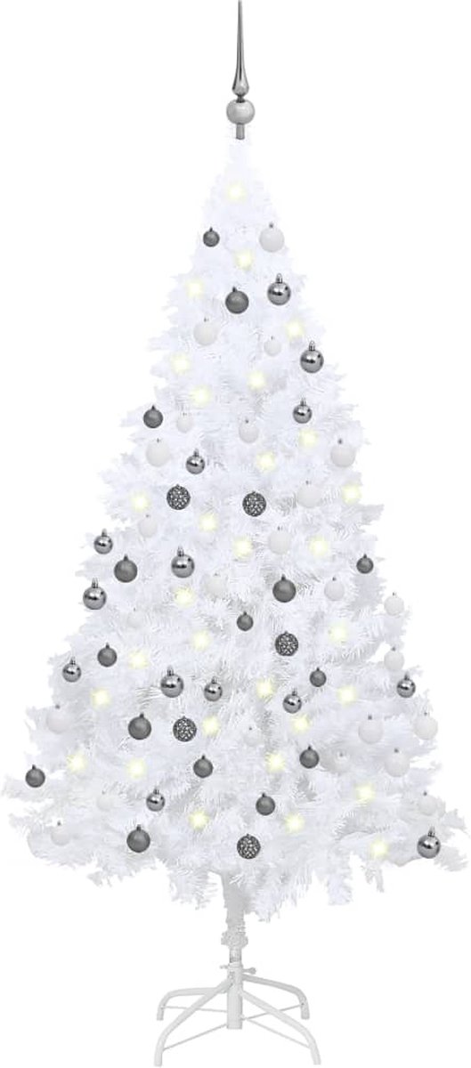 Prolenta Premium - Kunstkerstboom met LED's en kerstballen 120 cm PVC wit