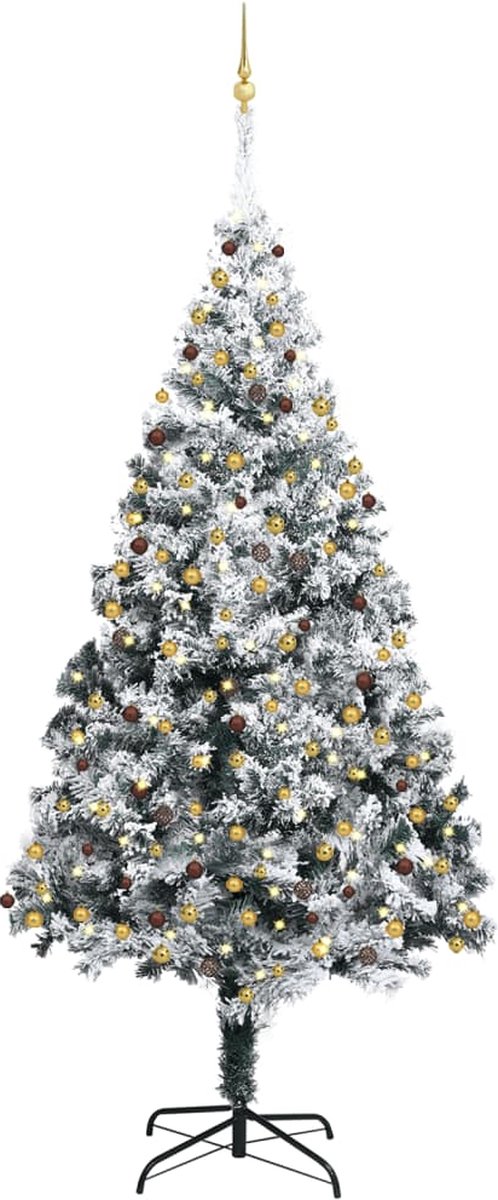 Prolenta Premium - Kunstkerstboom met LED's, kerstballen en sneeuw 300 cm groen